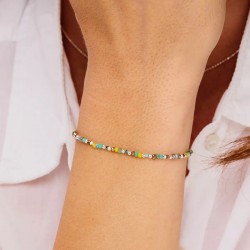 Bracelet élastique INDIEN NUSA en argent - Kaki Jaune Turquoise TAILLE M