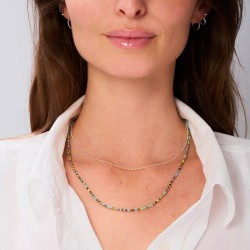 Bracelet élastique 3 tours MIYUKI INDIEN en argent - Kaki Jaune Turquoise TAILLE M