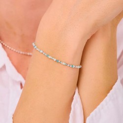 Bracelet élastique NUSA en argent - Vert Turquoise TAILLE S