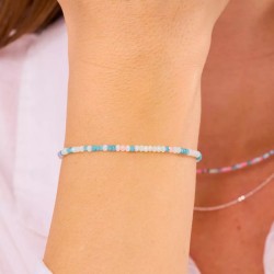 Bracelet élastique Perles de verre Bleu rose TAILLE S