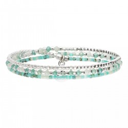 Bracelet élastique 3 tours HEAVEN en argent - Veert Turquoise - DORIANE Bijoux