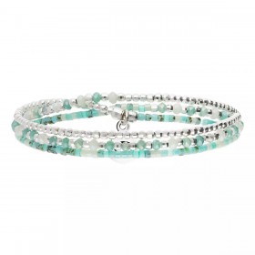 Bracelet élastique 3 tours HEAVEN en argent - Veert Turquoise - DORIANE Bijoux