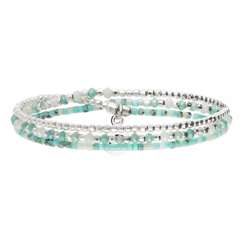 Bracelet élastique 3 tours HEAVEN en argent - Veert Turquoise - DORIANE Bijoux