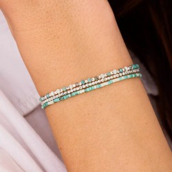 Bracelet élastique 3 tours HEAVEN en argent - Vert Turquoise TAILLE M