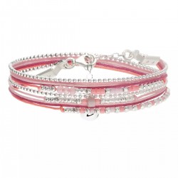 Bracelet 2 tours LE PETIT CUBE en argent, cordons & Miyukis rose fuchsia - DORIANE Bijoux