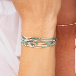 Bracelet 2 tours ATLANTA en argent, cordons & Miyukis vert