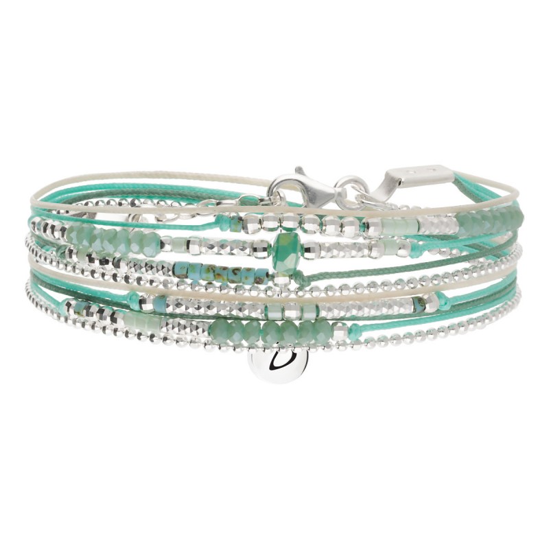 Bracelet 2 tours ATLANTA en argent, cordons & Miyukis vert - DORIANE Bijoux