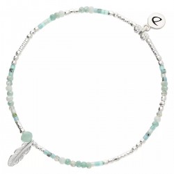 Bracelet élastique PLUME MERIDA en argent - Vert Turquoise - DORIANE Bijoux
