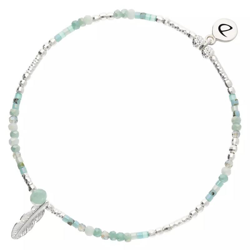 Bracelet élastique PLUME MERIDA en argent - Vert Turquoise - DORIANE Bijoux