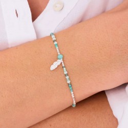Bracelet élastique PLUME MERIDA en argent - Vert Turquoise TAILLE M