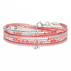 Bracelet 2 tours FORMOSA en argent, Cordons & Perles rose corail - DORIANE Bijoux