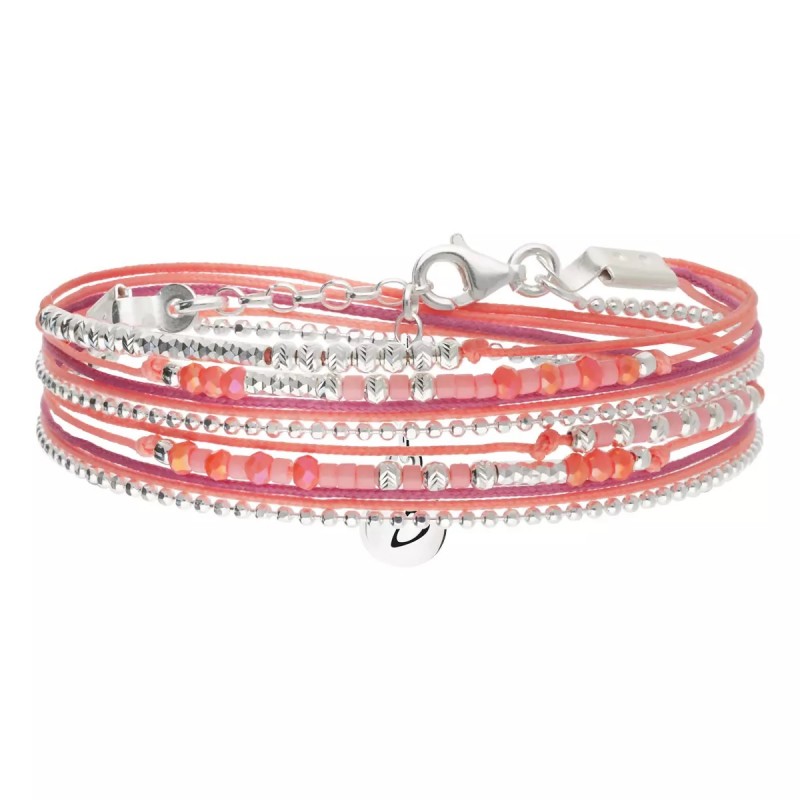 Bracelet 2 tours FORMOSA en argent, Cordons & Perles rose corail - DORIANE Bijoux Bracelet 2 tours FORMOSA en argent, Cordons & Perles rose corail - DORIANE Bijoux