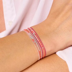 Bracelet 2 tours FORMOSA en argent, Cordons & Perles rose corail