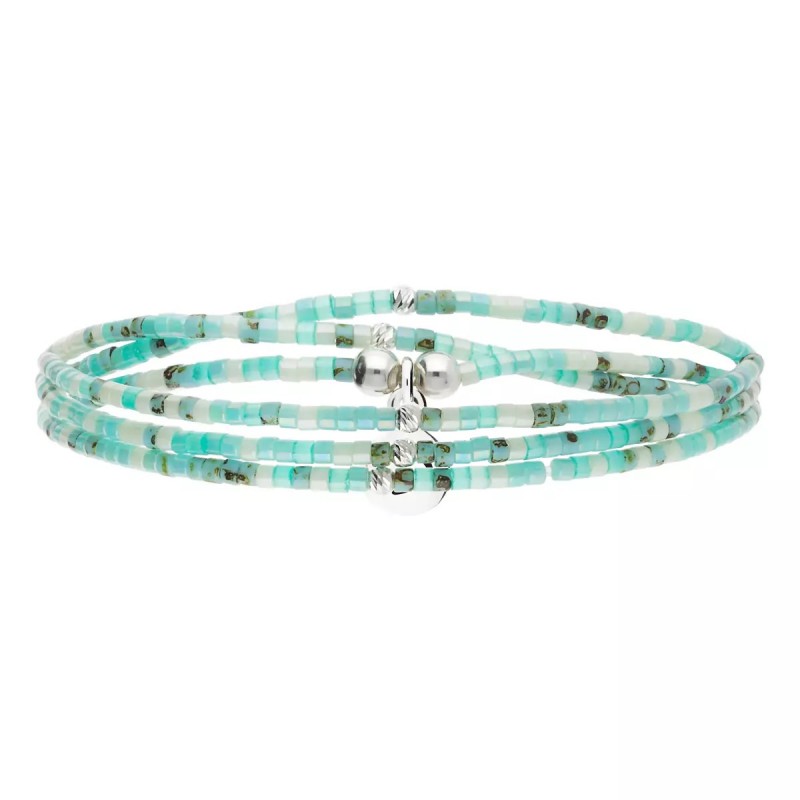 Bracelet élastique 3 tours MIYUKI INDIEN en argent - Kaki Jaune Turquoise TAILLE S