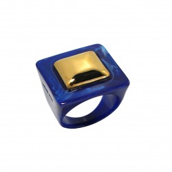 Bague large BLUE SANDSTONE Résine BLEUE - Cabochon carré doré - LUCAS JACK