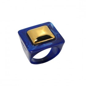 Bague large BLUE SANDSTONE Résine BLEUE - Cabochon carré doré - LUCAS JACK