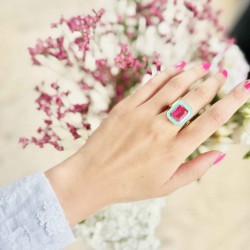 Bague CABA Or - Email turquoise & Quartz fushia TAILLE 52