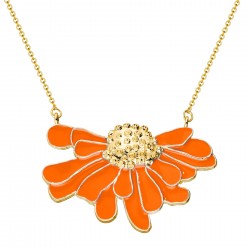 Collier chaîne DEMI-FLEUR JOJOBA doré - Email orange - ARGELOUSE