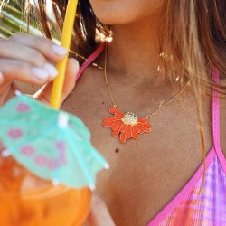 Collier chaîne DEMI-FLEUR JOJOBA doré - Email orange