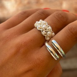Bague Large en Argent - Anneau tube croisé sur le dessus TAILLE 52