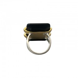 Bague large argent doré - Onyx noir rectangle & zircons multicolores TAILLE 56