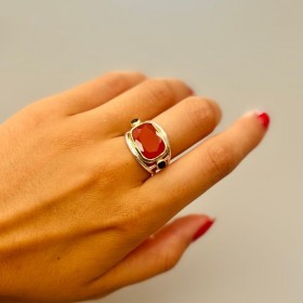 Bague large en Argent Doré - Onyx rouge & noirs CANYON