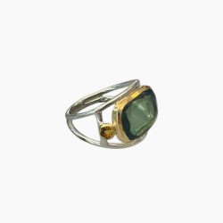 Bague large en Argent Doré- Anneau & Rectangle Tourmaline verte TAILLE 54