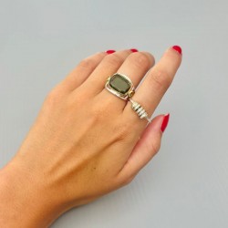 Bague large en Argent Doré- Anneau & Rectangle Tourmaline verte TAILLE 54