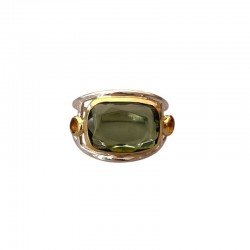 Bague large en Argent Doré- Anneau & Rectangle Tourmaline verte - Canyon