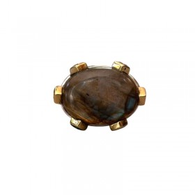 Bague large argent doré - Labradorite & zircons multicolores - Canyon