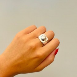 Bague large en Argent - Anneau rectangle & Demie boule TAILLE 52