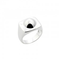 Bague large en Argent - Anneau rectangle & Demie boule - Canyon
