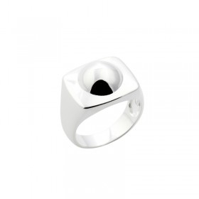 Bague large en Argent - Anneau rectangle & Demie boule - Canyon