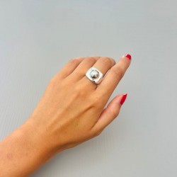 Bague large en Argent - Anneau rectangle & Demie boule TAILLE 52