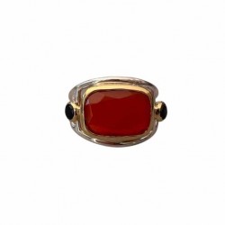 Bague large en Argent Doré- Anneau & Rectangle Onyx rouge TAILLE 54