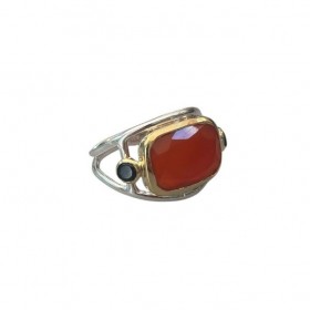 Bague large en Argent Doré - Onyx rouge & noirs CANYON