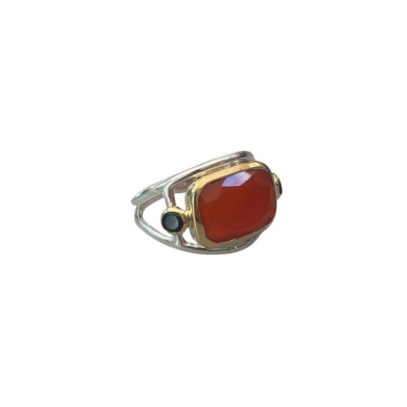Bague large en Argent Doré - Onyx rouge & noirs CANYON
