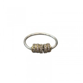 Bague fine en argent - Anneau & Rondelles dorées sertis oxydes - Canyon