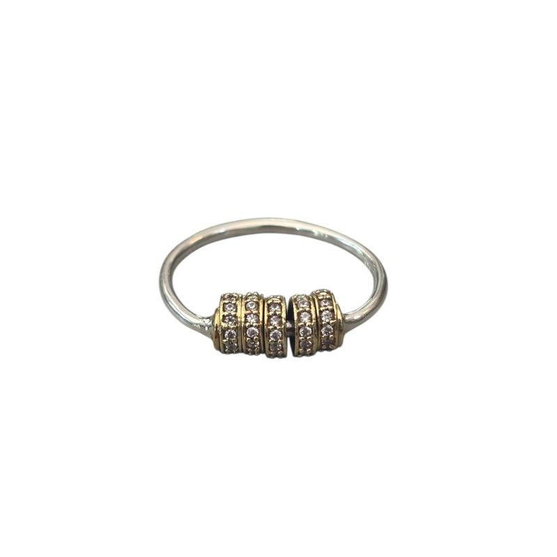 Bague fine en argent - Anneau & Rondelles dorées sertis oxydes - Canyon