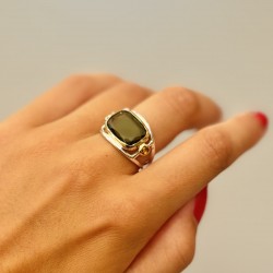 Bague large en Argent Doré - Tourmaline verte & Citrines CANYON
