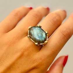 Bague large argent doré -...
