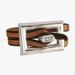 Bracelet MAXI boucle rectangle Chestnut Leather Jazmin - cuir camel et métal - CXC