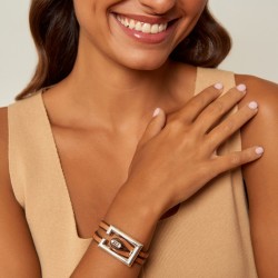 Bracelet MAXI boucle rectangle Chestnut Leather Jazmin - cuir camel et métal