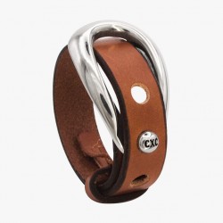 Bracelet MAXI boucle ovale Leather Loop Jazmin - cuir camel et métal - CXC