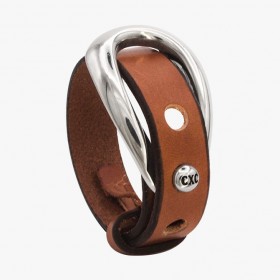 Bracelet MAXI boucle ovale Leather Loop Jazmin - cuir camel et métal - CXC