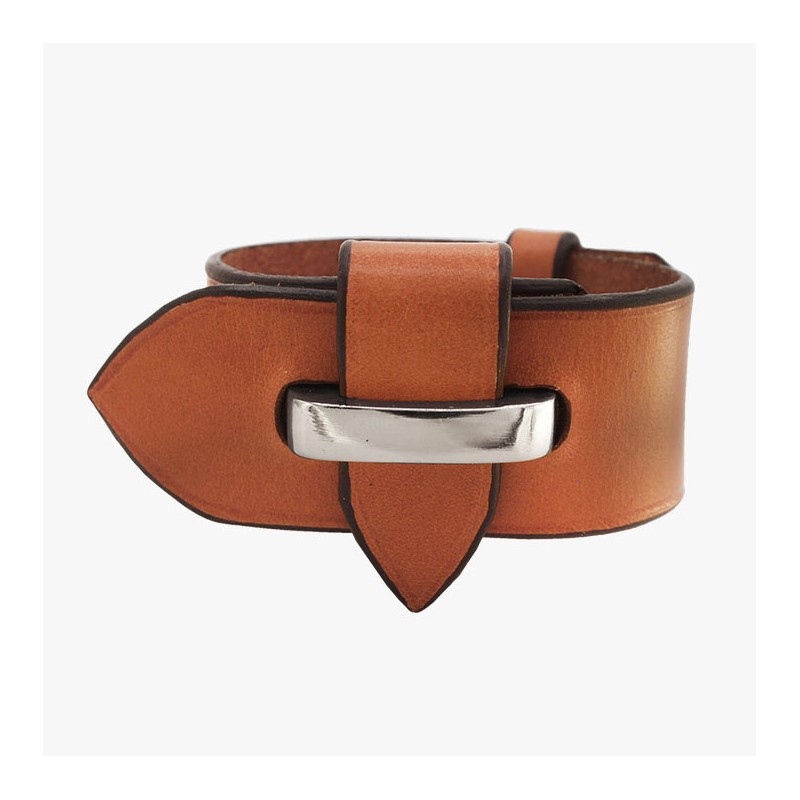 Bracelet MAXI boucle barrette Weathervane Jazmin - cuir camel et métal - CXC