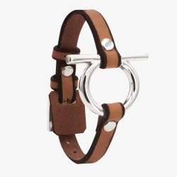 Bracelet MAXI boucle manille Omega leather Jazmin - cuir camel et métal - CXC