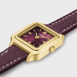 Montre Gracieuse Mini Watch double bracelet cuir bordeaux et cadran or