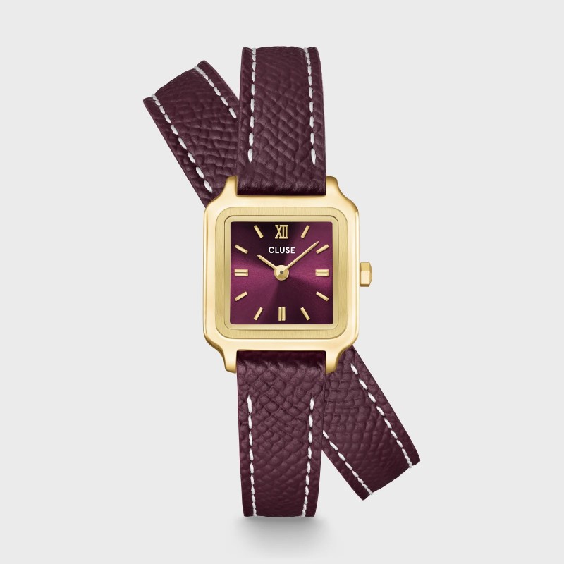 Montre Gracieuse petite Leather Wine Gold, double bracelet cuir - CLUSE