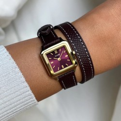 Montre Gracieuse Mini Watch double bracelet cuir bordeaux et cadran or